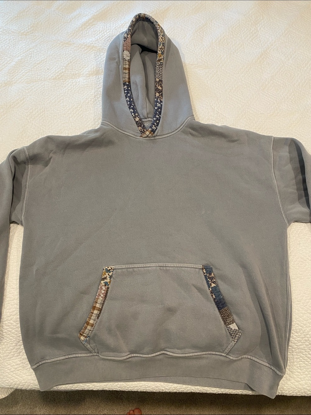 Abercrombie & Fitch Light Gray Hoodie with Patterned Trim